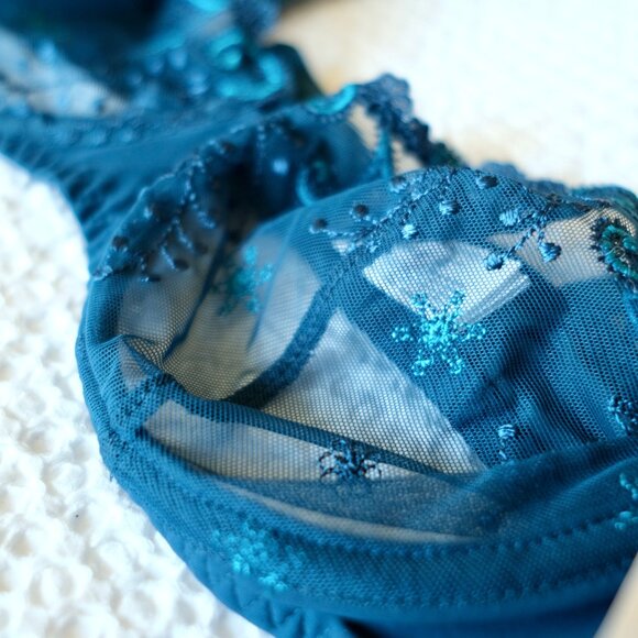 NWT SIMONE PERELE Delice Demi Bra Prestige Blue Sheer Lace - Picture 6 of 10